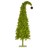Christabelle 4ft Christmas Gremlin Tree Curved Top Red Bauble Built In Green & White LED Lights Foot Pedal Control - Low Angle