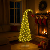 Christabelle 4ft Christmas Gremlin Tree Curved Top Red Bauble Built In Green & White LED Lights Foot Pedal Control - Extra Image