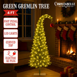 Christabelle 4ft Christmas Gremlin Tree Curved Top Red Bauble Built In Green & White LED Lights Foot Pedal Control - Extra Image