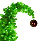 Christabelle 7.5ft Christmas Gremlin Tree Curved Top Red Bauble Built-in Green White LED Lights Control Base & Cord - Side View
