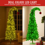 Christabelle 7.5ft Christmas Gremlin Tree Curved Top Red Bauble Built-in Green White LED Lights Control Base & Cord - 45-Degree Angle