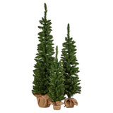 Christabelle Set of 3 Pre-Lit Christmas Trees Green Pine w/LED Lights, Hessian Base & Individual Plugs Varying Heights - Side View