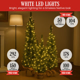 Christabelle Set of 3 Pre-Lit Christmas Trees Green Pine w/LED Lights, Hessian Base & Individual Plugs Varying Heights - Rear View
