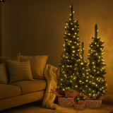 Christabelle Set of 3 Pre-Lit Christmas Trees Green Pine w/LED Lights, Hessian Base & Individual Plugs Varying Heights - Extra Image