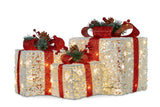 Illuminated Christmas Gift Box Trio with Festive Red Accents