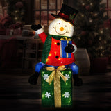 Christabelle 85cm Christmas Snowman On Presents Display with Lights - Close-Up Angle