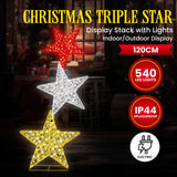 Christabelle 120cm Triple Star Christmas Display with Lights - Side View