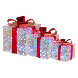 Illuminated Holiday Gift Box Trio – Sparkling Clear Design with Vibrant Red Bows - Front View