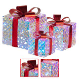 Illuminated Holiday Gift Box Trio – Sparkling Clear Design with Vibrant Red Bows - 45-Degree Angle