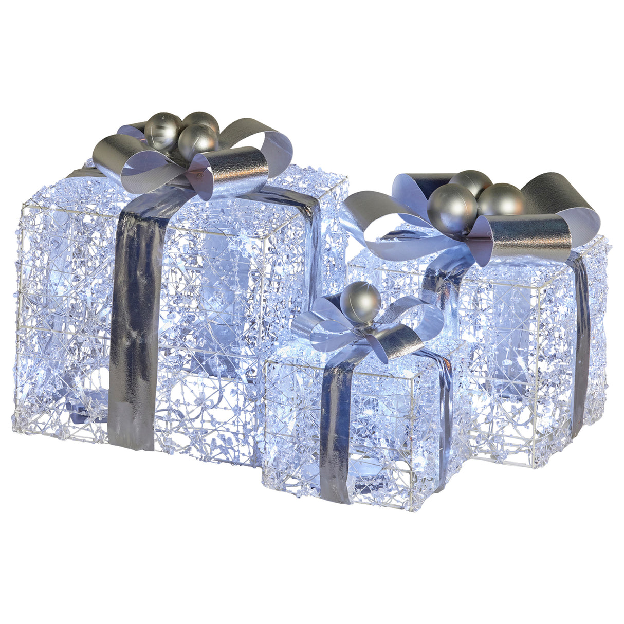 Sparkling Holiday Gift Box Set with LED Lights and Silver Accents