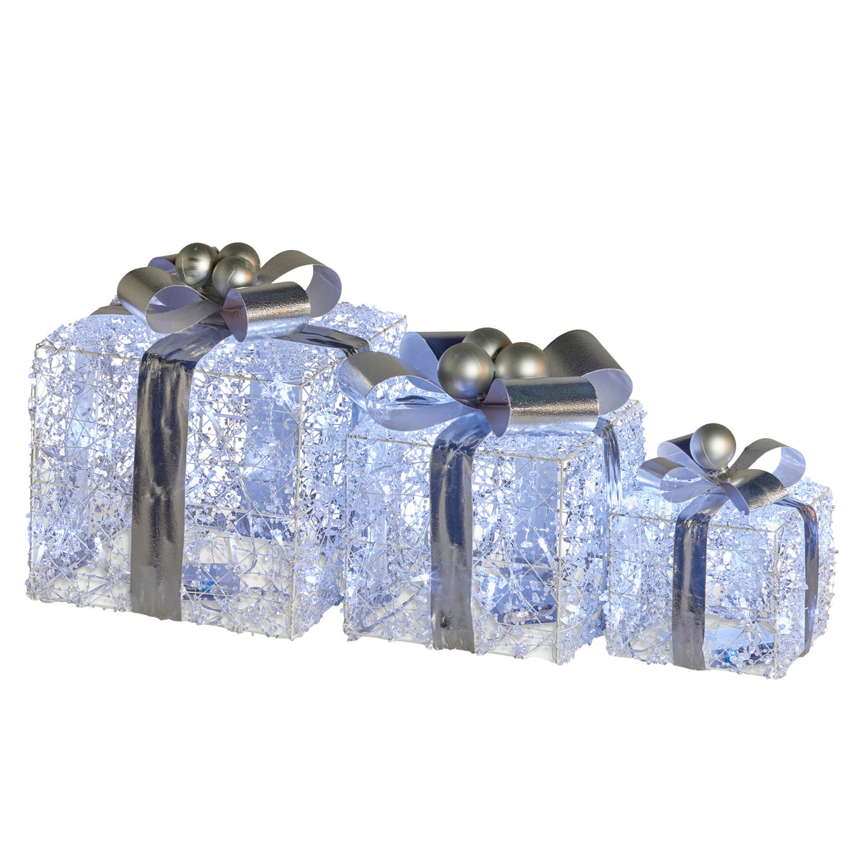 Sparkling Holiday Gift Box Set with LED Lights and Silver Accents