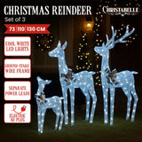 Christabelle Christmas Reindeer Display Set 3 Indoor & Outdoor Decorations Acrylic Beads Cool White LED Lights Silver - Front View