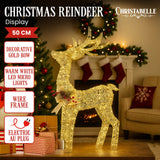 Christabelle Light Up Christmas Reindeer Display Indoor & Outdoor Decoration Warm White LED Lights Gold Bow Wire Frame - Front View