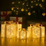 Christabelle Set of 3 Battery Operated Golden Christmas Gift Boxes w/Warm White LED Lights Indoor Decorative Holiday - Rear View