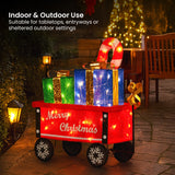 Christabelle Christmas Cart Display w/Candy Cane & Presents Warm White LED Lights Wire Frame Structure Indoor & Outdoor - Close-Up Angle