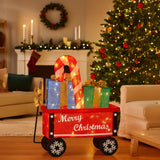 Christabelle Christmas Cart Display w/Candy Cane & Presents Warm White LED Lights Wire Frame Structure Indoor & Outdoor - Low Angle
