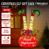 Christabelle Elf in Gift Sack Christmas Display Warm White LED Lights 86cm for Decoration w/Wire Frame Construction - Front View
