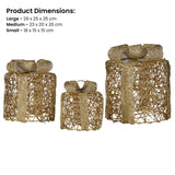 Christabelle Set of 3 Christmas Gift Box Display Gold with LED Lights and Bows Decoration Ornament Present - Side View