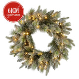 Christabelle 61cm Christmas Wreath Snowy Stamford Spruce with Coloured LED Lights Front Door Decoration Ornament - Side View