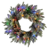 Christabelle 61cm Christmas Wreath Snowy Stamford Spruce with Coloured LED Lights Front Door Decoration Ornament - Top-Down View