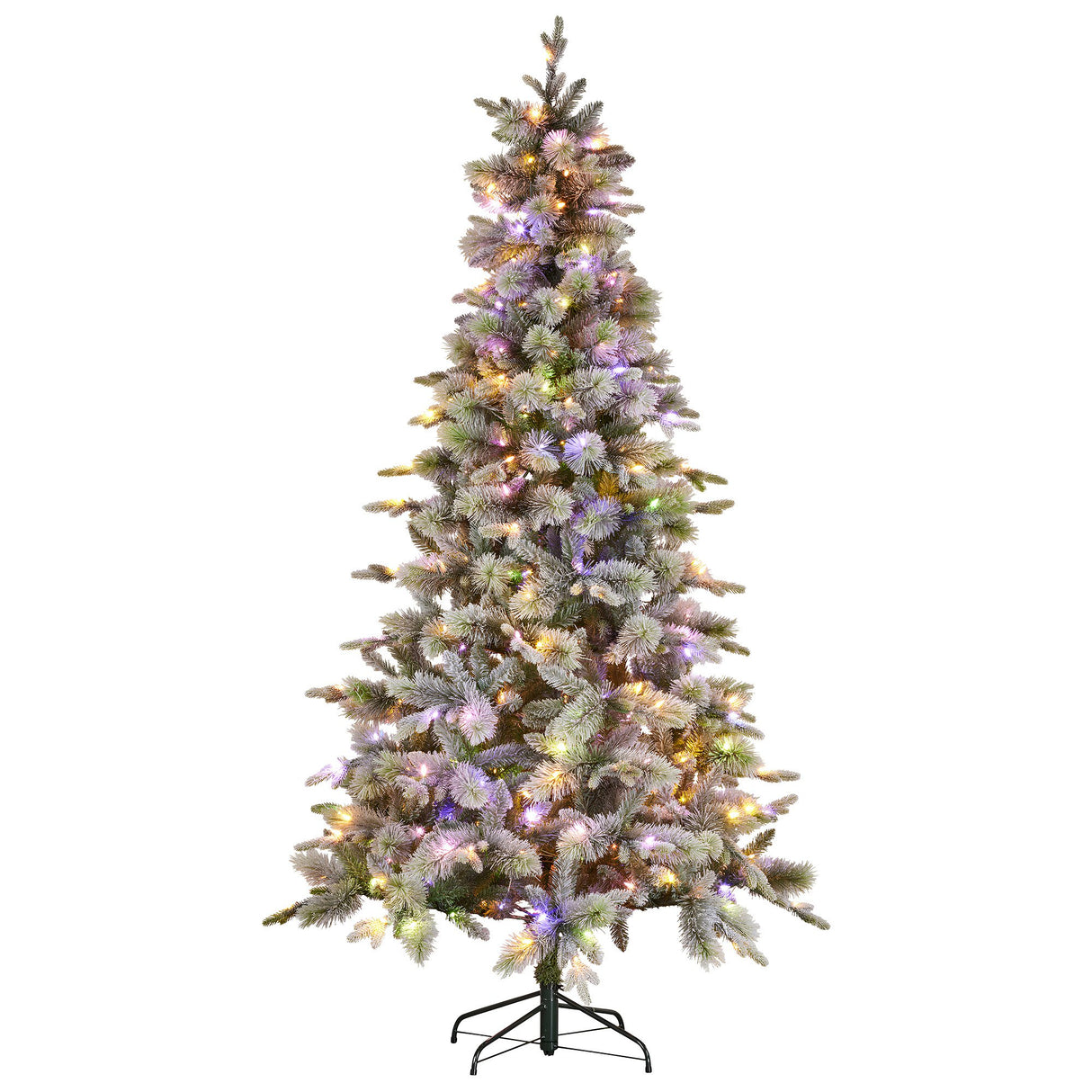 National Tree Company Snowy Stamford Spruce 7.5ft Christmas Tree Multi Functional White Coloured LED Lights & Foot Pedal