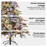National Tree Company Snowy Stamford Spruce 7.5ft Christmas Tree Multi Functional White Coloured LED Lights & Foot Pedal - 45-Degree Angle