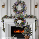 Christabelle 76cm Christmas Wreath Snowy Stamford Spruce with LED Lights Front Door Decoration Ornament - Close-Up Angle