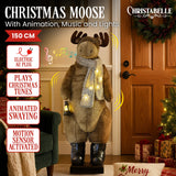 Christabelle 1.5m Musical LED Animated Christmas Moose Decoration Light-Up Lantern Ornament - Front View