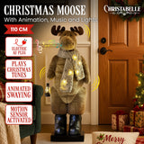 Christabelle 1.1m Musical LED Animated Christmas Moose Decoration Light-Up Lantern Ornament - Front View