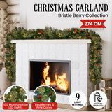 Klika 274cm Bristle Berry Multicolour Pre-Lit Christmas Garland - Top-Down View