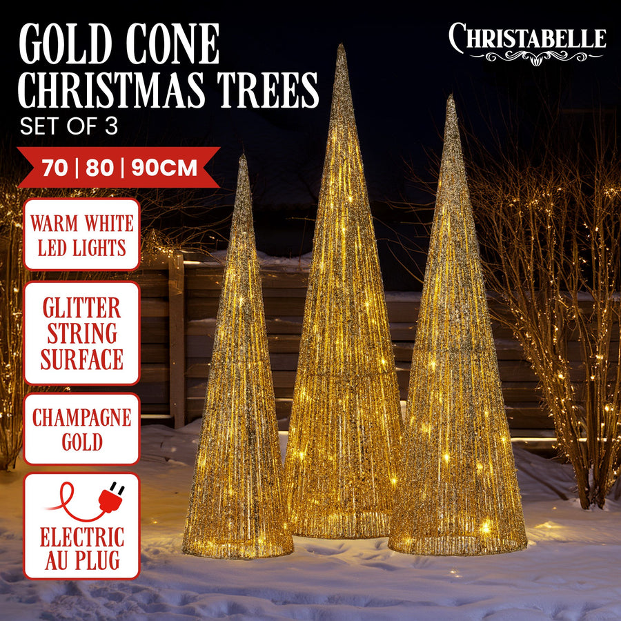 Christabelle 3pc Christmas Tree Indoor Outdoor Display Decoration LED Lights Front Yard Lawn Statue