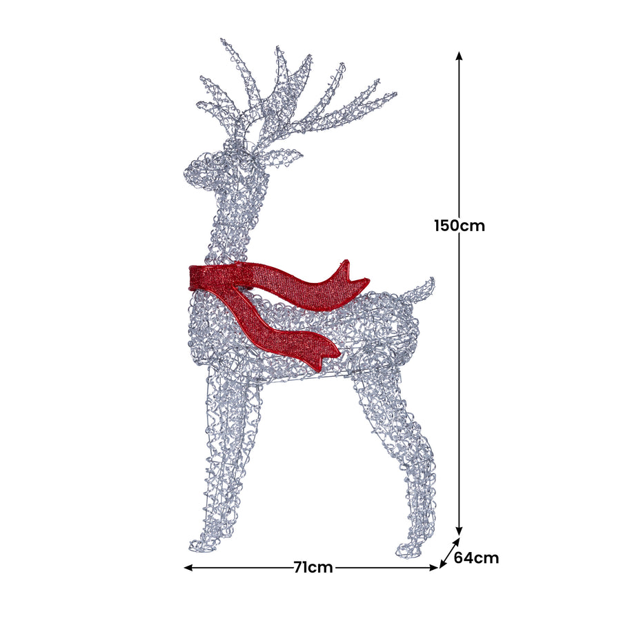 Christabelle Large 1.5m Christmas Reindeer Outdoor Indoor Light-Up Display Decoration Lawn Statue LED Lights Red Bow
