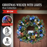 Swishmas 61cm Blue Collection Multicolour Pre-Lit Christmas Wreath - Top-Down View