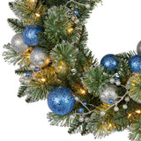 Swishmas 61cm Blue Collection Multicolour Pre-Lit Christmas Wreath - Close-Up Angle