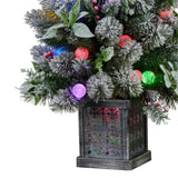 Swishmas Snowy Crown Pine Potted Christmas Tree 1.2m Multicolour Pre-Lit with Snowball Lights - Close-Up Angle