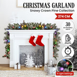 Swishmas 274cm Snowy Crown Pine Pre-Lit Multicolour Christmas Garland - Top-Down View