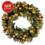Christabelle 76cm Christmas Wreath Glittery Tipped with LED Lights and Golden Baubles Front Door Decoration Ornament - Side View