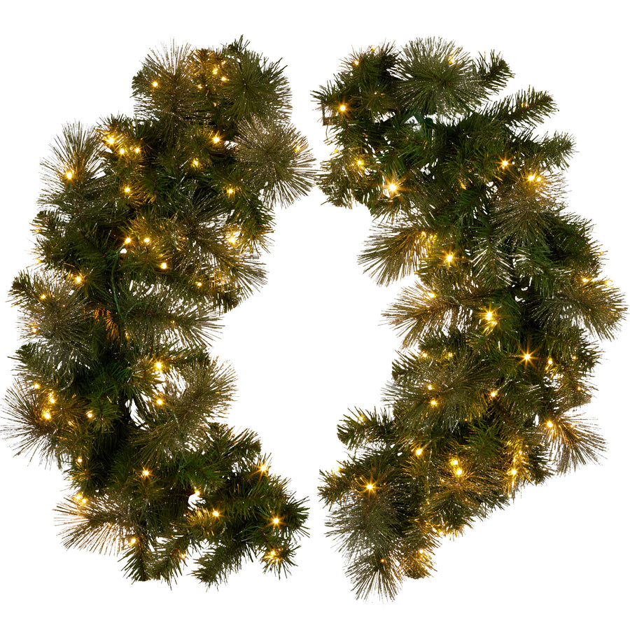 Christabelle 1.22m Split 2pc Christmas Wreath with LED Lights Pine Dual Front Doors Decoration Ornament