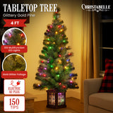Christabelle 4ft Christmas Tree Glittery Gold Pine Led Multi Lights Xmas Decor - Front View