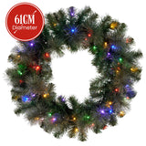 Christabelle 61cm Christmas Wreath with LED Lights Glittery Gold Pine re-Lit Front Door Decoration Ornament - Side View