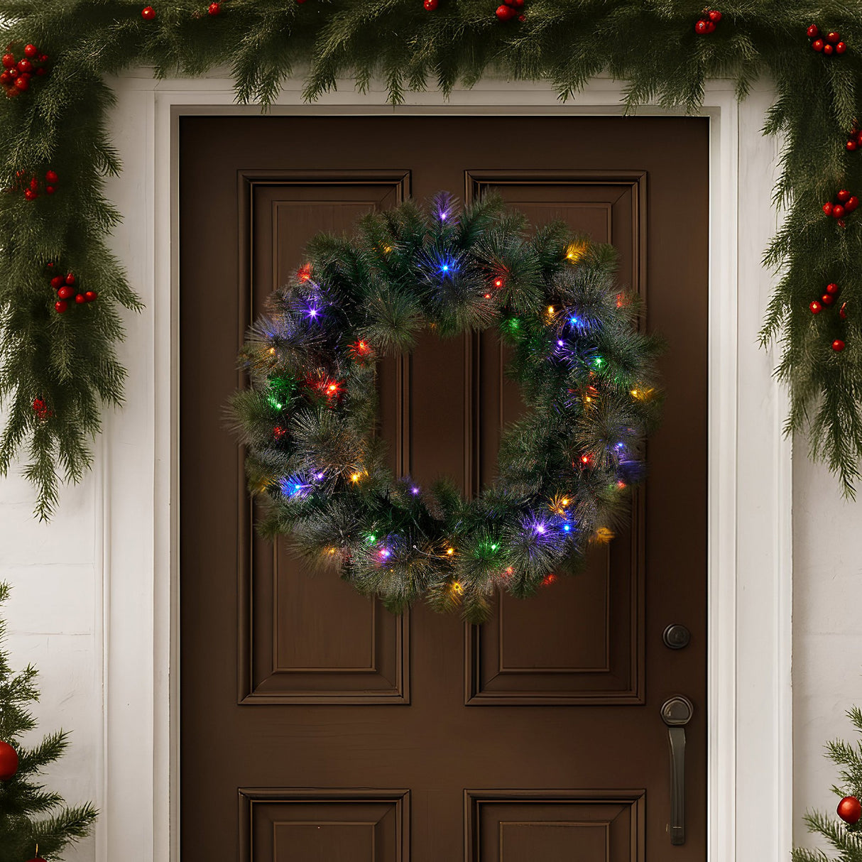 Christabelle 61cm Christmas Wreath with LED Lights Glittery Gold Pine re-Lit Front Door Decoration Ornament