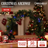 Christabelle 60cm Tabletop Christmas Archway Garland with LED Lights Gold Mantle Decoration Ornament - Front View