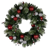 Christabelle Stunning 61cm Christmas Wreath with LED Lights Baubles Berries Red Silver Front Door Decoration - Top-Down View