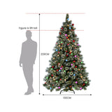 Swishmas Snowy Bristle 2.3m Multicolour Pre-Lit Christmas Tree with 1587 Tips - 45-Degree Angle