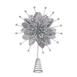 Christabelle Christmas Tree Topper Poinsettia Decoration Ornament Silver Petals - Front View