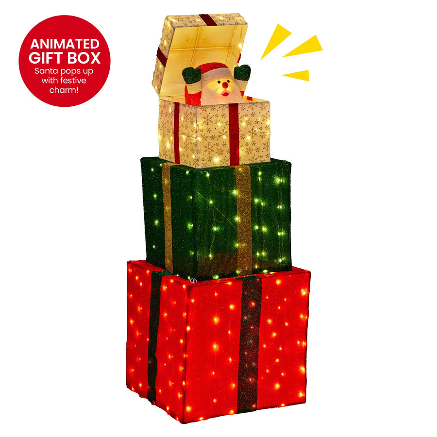 Christabelle 122cm Animated Present Stack Santa Led Lights Christmas Tree Decor