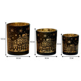Christabelle Christmas Candle Jar Set Of 3 Black And Gold Holiday Candle Holders - Side View