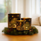 Christabelle Christmas Candle Jar Set Of 3 Black And Gold Holiday Candle Holders - Rear View