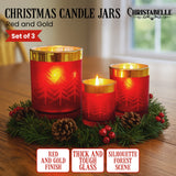 Christabelle Christmas Candle Jar Set Of 3 Red And Gold Holiday Candle Holders - Front View