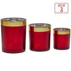 Christabelle Christmas Candle Jar Set Of 3 Red And Gold Holiday Candle Holders